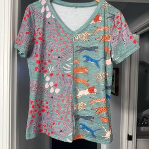 Colorful Animal Print V-Neck T-Shirt